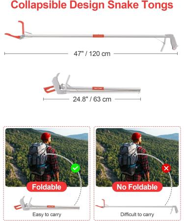 ZOTO 47" Snake Grabber Tool Collapsible Snake Catcher Tongs Professional Reptile Grabber Rattle Wide Jaw Handling Tool with Lock for Rattlesnake Red - Buy Online on SooperMarket.com