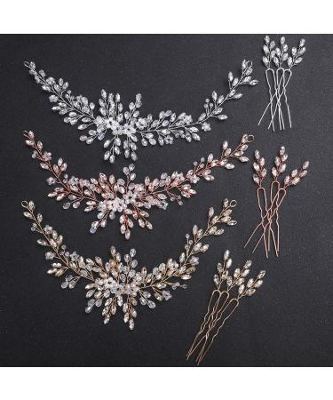 Bride Wedding Crystal Hair Vine Headband with Hairpins - Rose Gold - Buy Online on SooperMarket.com