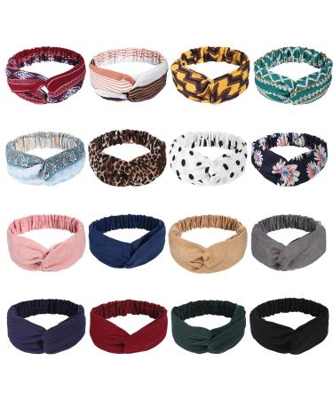 16 Pcs Boho Headbands for Women, Meartchy Vintage Womens Headbands, Head Bands Women Hair, Floral Vintage Twisted Criss Cross Elastic Head Wrap Hair Accessories