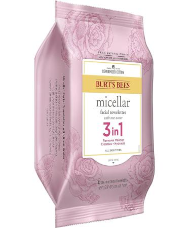 Burt's Bees 3-in-1 Hydrating Micellar Cleansing Towelettes with Rose Water - 30 Count (Pack of 3) | For All Skin Types - Buy Online on SooperMarket.com