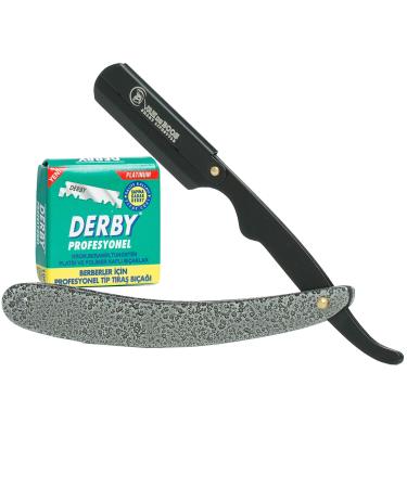 Van de Boos razor -set with 100 derby changing blades - high -quality stainless steel barber beard knife with extra sharp razor blades - barber knife for a precise beard -shave (men razor) structured+ 100 derby professional