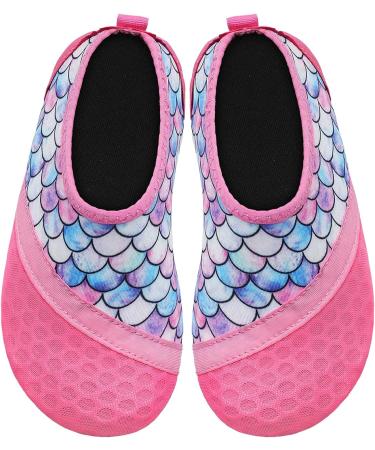 JIASUQI Kids Water Shoes for Beach Pool | Quick Dry Aqua Socks 10.5/11 UK Child - Pink Scale - Buy Online on SooperMarket.com