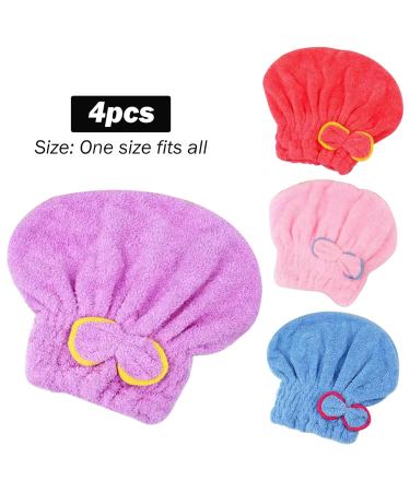 Hair Drying Cap - 4PCS Super Absorbent Microfiber Towel Wrap for Quick Drying | Elastic Hair Towels for Women & Girls - Buy Online on SooperMarket.com