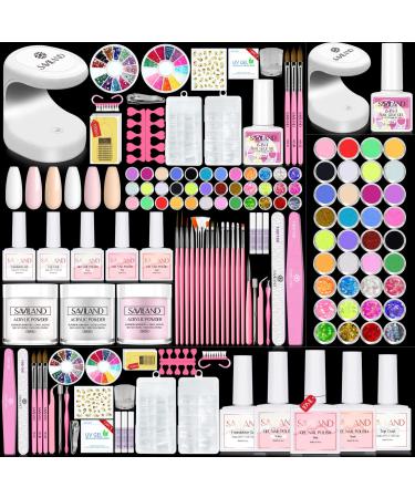Saviland Acrylic Nail Kit - Glitter Acrylic Powder Nails Kit Acrylic Set with Mini Nail Lamp Nail Kit Set Professional Acrylic with Everything Acrylic Nail Kit for Beginners DIY Nail Extension Acrylic Nail Kit with Light...