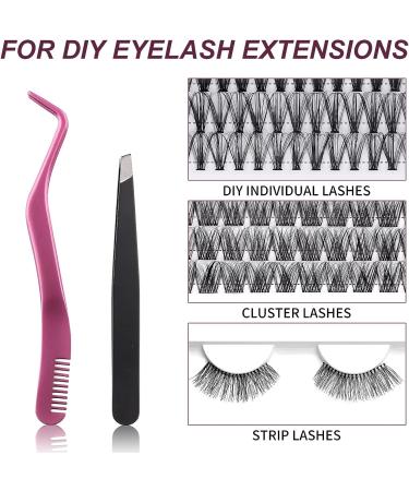 FADVAN Pink Stainless Steel Lash Applicator Tool Set - 2 Pcs Cluster Lash Tweezers with Eyebrow Tweezers for DIY Eyelash Extensions - Buy Online on SooperMarket.com