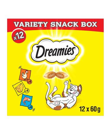 Dreamies Cat Treats Variety Snack Box with Chicken Cheese and Salmon 1 Box (12 x 60 g)