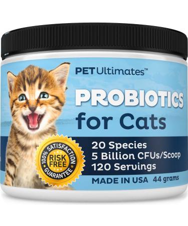 Pet Ultimates Probiotics for Cats  20-Species Cat Probiotic Powder to Treat Diarrhea, Vomit & Cat Antibiotics Recovery  Cat Supplements to Enhance Digestion & Vitality  Cat Health Supplies (44 gr)