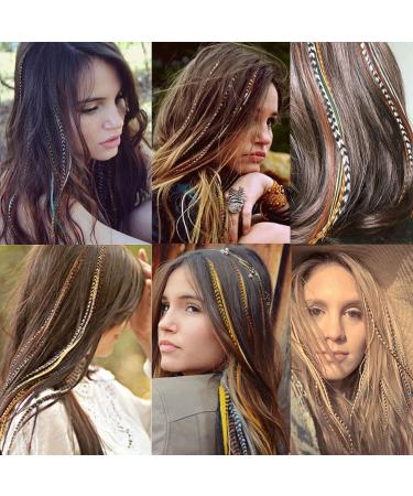 Feather Hair Extensions Kit: 16 Inches 50 Strands Colored Hair Extensions with Rooster & Peacock Feather Earrings - Ideal Christmas Hair Accessories for Women and Girls - Buy Online on SooperMarket.com