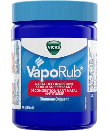 Vicks VapoRub Nasal Decongestant Cough Suppressant Relief from Cold Aches & Pains Chest Rub Ointment Original Scent 100 g/115 mL 115 mL Original - Buy Online on SooperMarket.com