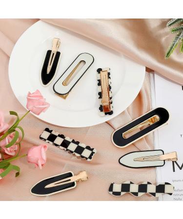 Whaline 14Pcs White Black Checker Hair Clips - No Bend, No Crease Wave Geometric Duckbill Clip for Girls, Women, Toddlers - Korean Styling Barrettes - Buy Online on SooperMarket.com