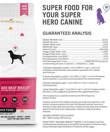 Nude Superfood Dry Dog Food - Grain Free Kibble with Probiotics & Digestive Enzymes for Dogs - Red Meat Medley 23 lb - Buy Online on SooperMarket.com
