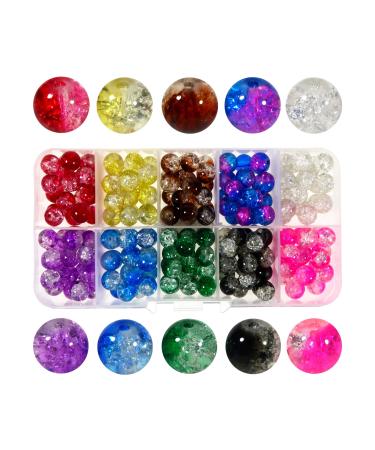 TOAOB 200pcs 8mm Multi Color Crackle Glass Lampwork Beads Round Loose Spacer Beads Craft Supplies for Bracelets Necklaces Jewelry Making mixed color