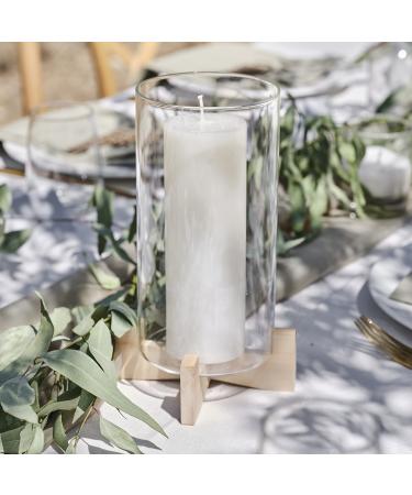 Ginger Ray candle holder glass decoration including wooden base for wedding & party wooden candle holder