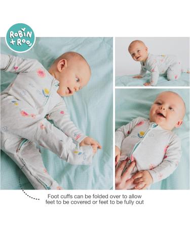 100% Cotton Two-Way Zipper Baby Sleepsuit Unisex Onesie Romper | Double Zip Footless with Fold Over Cuffs | 6-12 Months Flower Design - Buy Online on SooperMarket.com