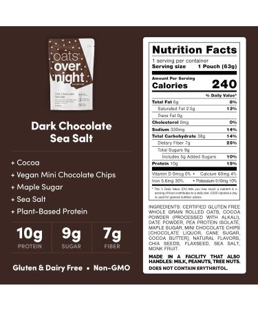 Oats Overnight - Dark Chocolate Sea Salt - Vegan 10g Protein Low Sugar Breakfast Shake - Gluten Free High Fiber Non GMO Oatmeal (2.2 oz per meal) (16 Pack) - Buy Online on SooperMarket.com