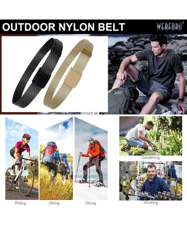 WERFORU Nylon Military Tactical Belt for Men - Adjustable Outdoor Web Belt for Pant Size Below 45Inch - Black+Khaki - Buy Online on SooperMarket.com