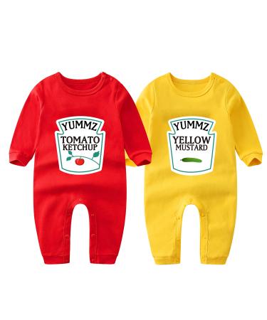 culbutomind Baby Twins Bodysuit Ketchup Mustard Newborn Baby Outfits Unisex Romper Infant Jumpsuit red yellow 3-6 Months