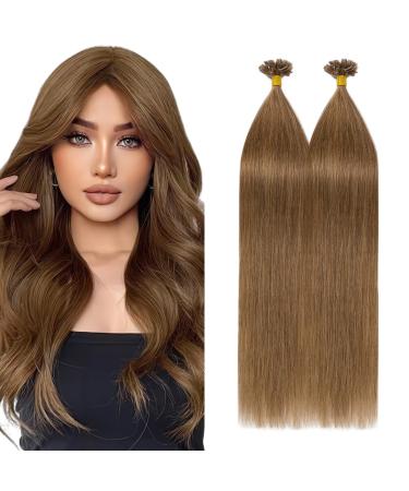 Silk-co U-tip Pre Bonded Hair Extensions 100% Real Remy Human Hair 20inch Nail Tip Keratin Nail Fusion (#06 Light Brown)