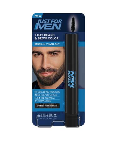 Just for Men 1-Day Beard & Brow Color, Temporary Color for Beard and Eyebrows, For a Fuller, Well-Defined Look, Up to 30 Applications, Darkest Brown/Black