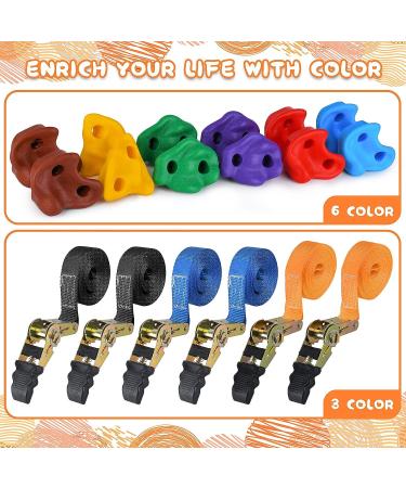 Happy Motte Tree Rock Climbing Holds for Kids - 12 Holds with 6 Ratchet Straps for Warrior Obstacle Course - Outdoor Playground Backyard Accessories - Buy Online on SooperMarket.com