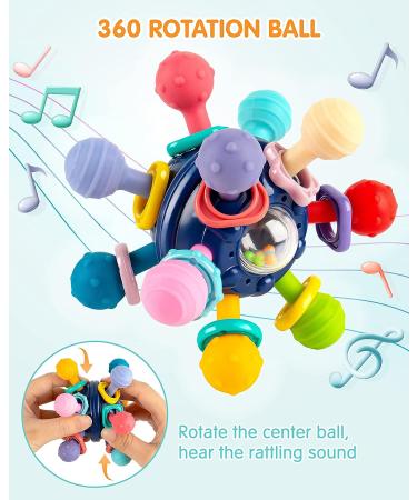 Vanmor Baby Teether Toy | Sensory Chew Teething Ball Rattle | Montessori Grasping Activity | 0-6 Months | Blue - Buy Online on SooperMarket.com