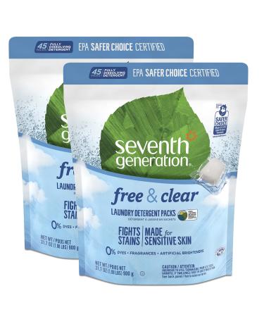 Seventh Generation Laundry Detergent Packs Laundry Soap Free & Clear Washing Detergent 45 Count Pack of 2