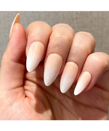 Novaly Ombre Nude Gradient French Tip False Nails - Short/Medium Almond White Pink Press On Nails Kit - Buy Online on SooperMarket.com