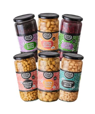 Taste The Range 6 x 700g Jars 1 Jar Each of - Queen Butter Beans Queen Chickpeas Queen Black Beans Queen Red Beans Organic Chickpeas Organic White Beans All Natural Ingredients