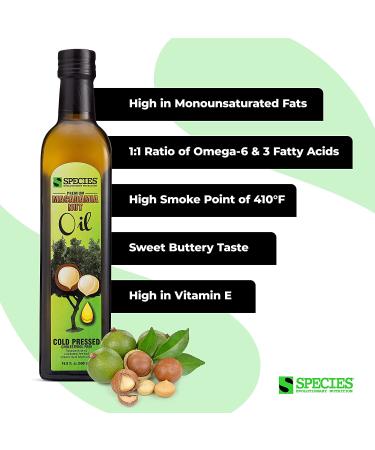 Species Nutrition Macadamia Nut Oil - Healthy Cooking Oil for Stir Fry, Sweet & Buttery Taste, Omega 9 Monounsaturated Fats, Balanced Omega 3 & 6 Fats (32 Servings) - Buy Online on SooperMarket.com