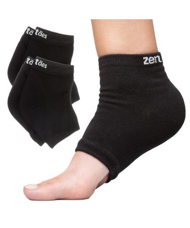 ZenToes Moisturizing Heel Socks 2 Pairs Gel Lined Toeless Spa Socks to Heal and Treat Dry, Cracked Heels While You Sleep (Men's Large, Black)