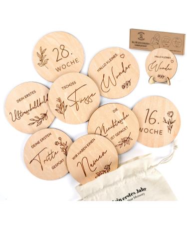Houism milestone cards pregnancy in German - 30 milestones made of sustainable wood creative gift ideas for pregnant women expectant mothers expectant parents.Announce pregnancy