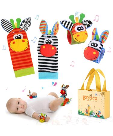 Baby rattling toys wrist and socks rattles baby plush toys development toys for 0-12 months newborn girls and boys baby gift 4PCs (style 1)