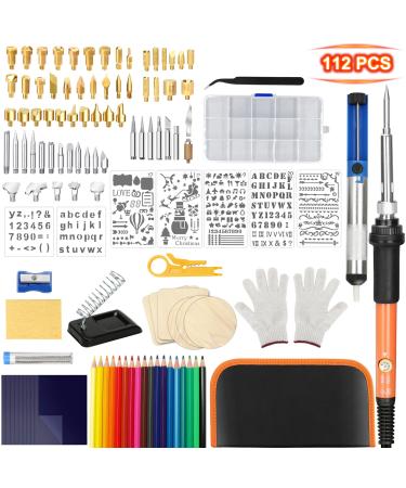 Wood Burning kit,60W 112Pcs Professional WoodBurning Pen Tool, DIY Creative Tools with Adjust Temp Switch 200450,Wood Burner for Embossing,Carving,Pyrography,Soldering,Suitable for Beginners,Adults 60W/112PCS