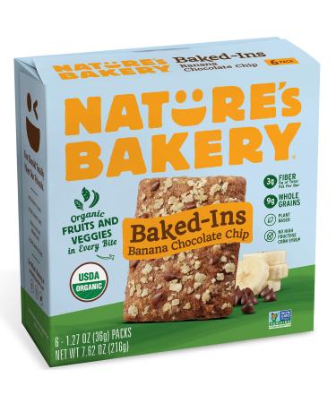 Nature's Bakery Baked-Ins Bars Banana Chocolate Chip, Organic Fruits & Veggies, Vegan, Non-GMO, Organic Snack, 1 box With 6 Packs, 6 Count Banana Chocolate Chip 6 Count (Pack of 1)