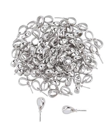 PH PandaHall 100pcs Platinum Brass Cup Pearl Bail Peg Pendants Charm Pendant Connector Eye Pin Bail Peg Pendants Holder for Half Drilled Beads Jewelry Making 20mm Long