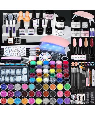 Morovan Acrylic Nail Kit with Everything - for Beginners Acrylic Nail Supplies Gel Nail Polish Kit with U V Light Nail Dehydrator Kit Glitter Acrylic Powder Nail Extension Kit