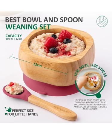 Eco Rascals Natural Bamboo Baby/Toddler Bowl & Spoon Set | Suction Base | BPA Free (Red) | Weaning Feeding Set - Buy Online on SooperMarket.com