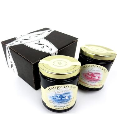 Maury Island Limited Harvest Jams 2-Flavor Variety: One 11 oz Jar Each of Blueberry Jam and Blackberry-Raspberry Jam in a BlackTie Box (2 Items Total)