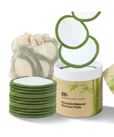 Langsprit Reusable Cotton Rounds - Washable Makeup Remover Pads for Toner, Cotton Pads for All Skin Types with Laundry Bag and Round Box (20Pack) Bamboo (Green)