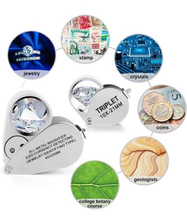 Wanapure Metal Jewelry Loop Magnifier with LED Light - 10x & 40x Pocket Illuminated Magnifying Glass for Gems, Rocks - Includes Drawstring Bag and Adjustable Lanyard - Buy Online on SooperMarket.com
