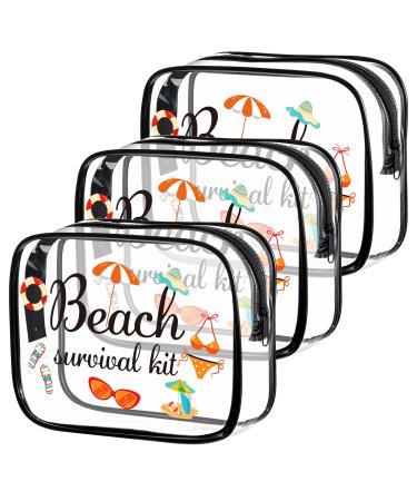 Clear Toiletry Bag 3 Pack Travel Makeup Cosmetic Bag Waterproof Travel Bags PVC Clear Travel Toiletry Bag Carry On Travel Bags for Toiletries for Men and Women Travel Business Bathroom (Beach)