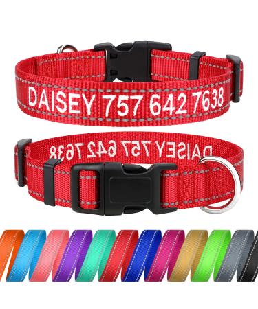 Tagme personalized dog collar for large dog with embroidered reflective nylon dog collar with pet name & telephone number red XL XL (1 Pack) red