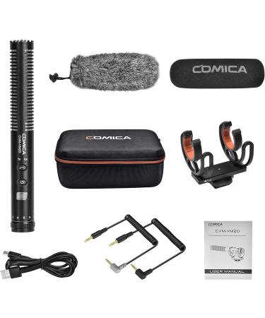 Comica CVM-VM20 Shotgun Microphone with Rycote Shockmount and OLED Power Display - Ideal for Smartphones, DSLR Cameras, Tablets, and Laptops - Buy Online on SooperMarket.com