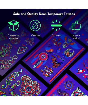 15 Sheets Glow in the Dark Temporary Neon Makeup UV Stickers for Women Kids - Stylish Body Face Skin Glowing Shimmer - Rave Party Supplies - Buy Online on SooperMarket.com