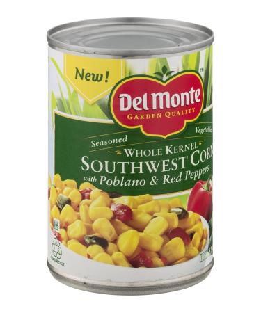 Del Monte, Whole Kernel, Southwest Corn with Poblano & Red Peppers, 15.25oz Can (Pack of 6)