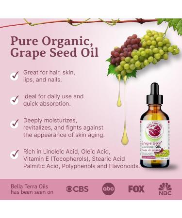 Grape Seed Oil. 236ml. 100% Pure. Cold-pressed. Unrefined. Organic. Rich in Vitamins. Chemical-free. Soothes Skin. Nourishes Hair. Natural Moisturizer for Hair Skin Nails Beard Stretch Marks. Bella Terra Oils. 236 ml (Pack of 1) - Buy Online on SooperMarket.com