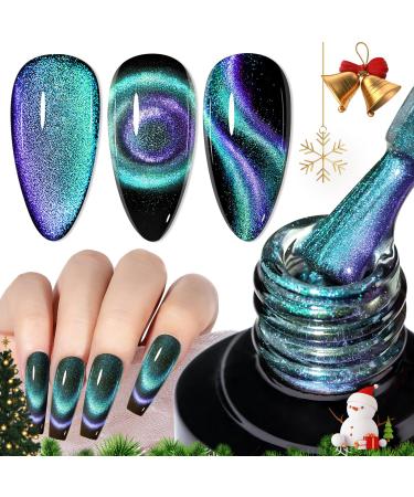 MIZHSE Chameleon 9D Cat Eye Gel Polish 10ml Holographic Galaxy Silky Cateye Magnetic Nail Polish Gel Magic Chameleon Home Salon Manicure Set (005) Blue 9d Cat Eye