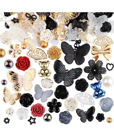 Kikonoke 350pcs 3D Resin ABS Rose Flower Bows Butterfly Charms with Pearl Beads - Black | Craft DIY Supplies - Buy Online on SooperMarket.com