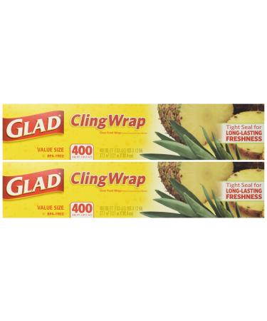 Glad Cling Plastic Wrap, 400 Square Foot Roll, 400 Sq Ft (Pack of 2)