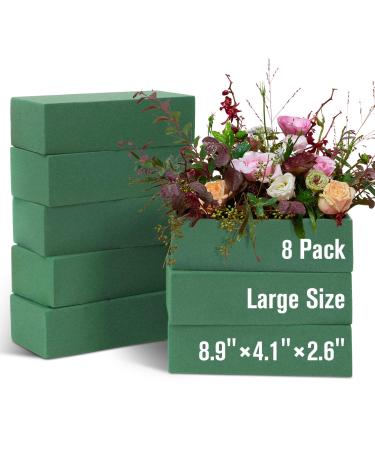 8 Pack Floral Foam Blocks for Fresh and Artificial Flowers, Wet Green Florist Bricks Arrangement Supplies for Crafts Wedding Decoration, 8.9" L x 4.1" W x 2.6" H